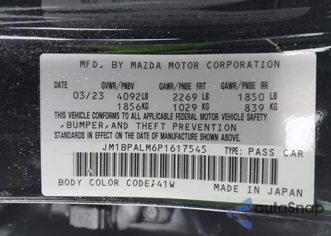 2023 Mazda Mazda3 2.5 S Preferred from USA, damaged, VIN JM1BPALM6P1617545